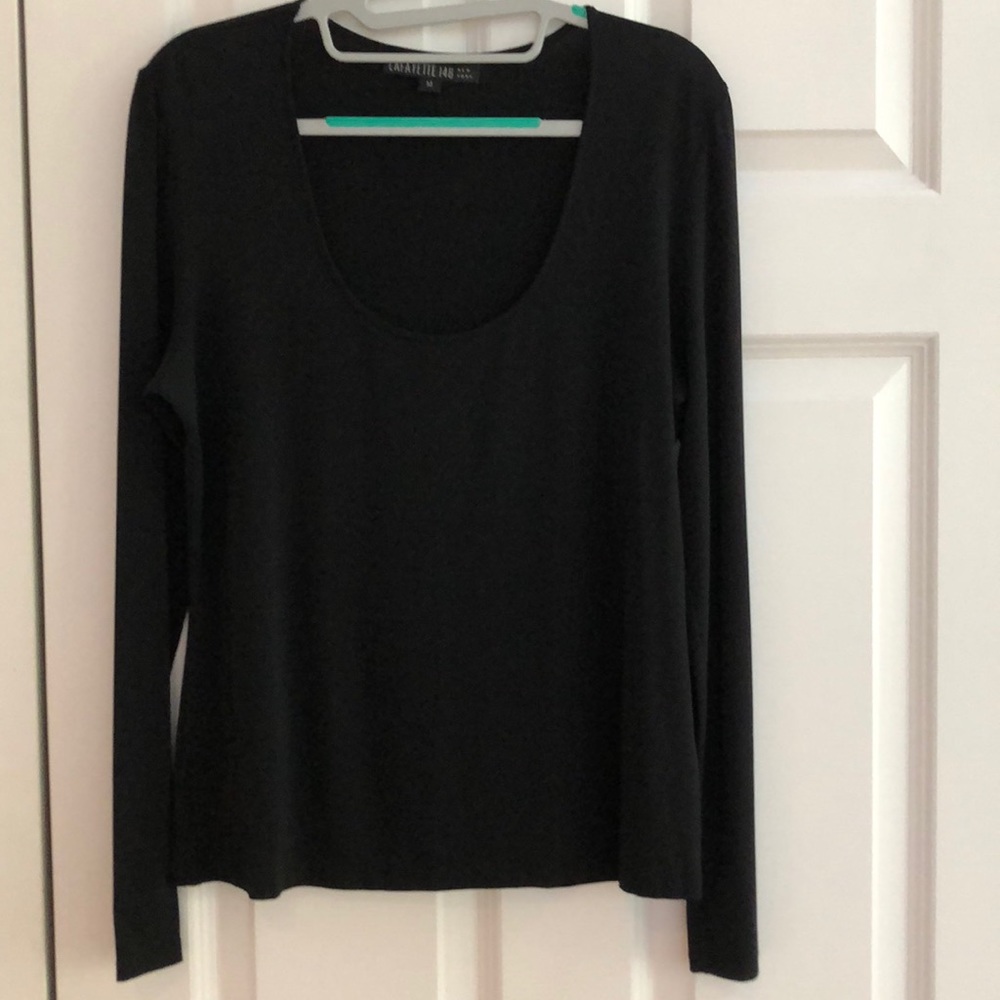 Lafayette 148 Semi Sheer Scoop Top Sz M Med Black